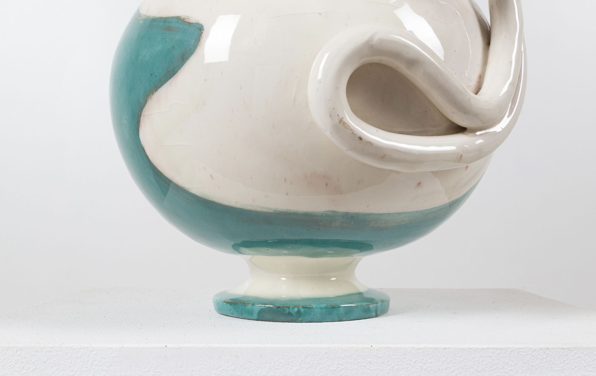 Rare large jug with "snake" handle by ceramist Margrit Linck